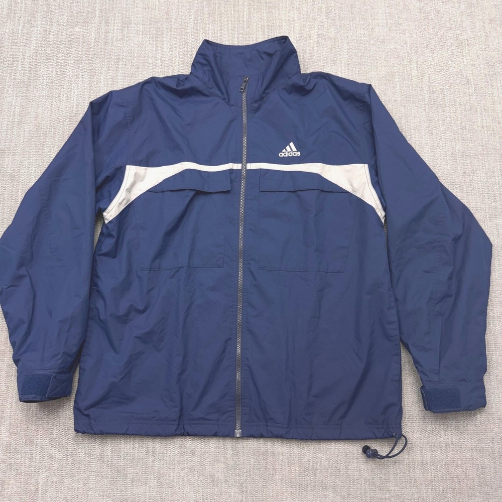 Adidas Vintage 2000 Windbreaker Jacket Navy Blue Grey Full Zip Mesh Lined Mens M